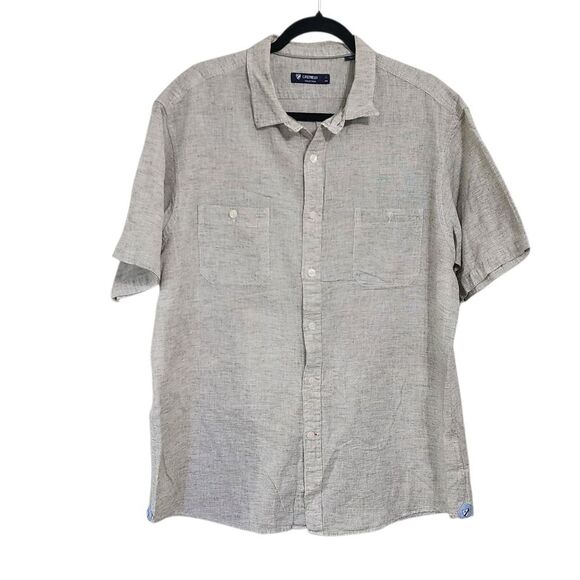 Cremieux Shirt XL cotton Flax Blend Green Short Sleeve Button Up - Picture 1 of 5